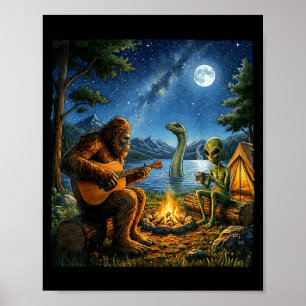 Poster Pé Grande E Alien Loch Ness Fogueira Sasquatch Div