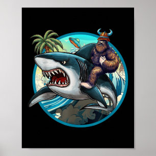 Poster Pé Grande Engraçado Andando Um Tubarão - Sasquatch