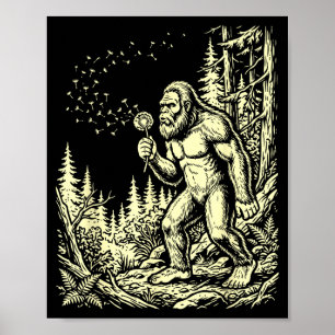 Poster Pé grande engraçado soprando dente-de-leão sasquat