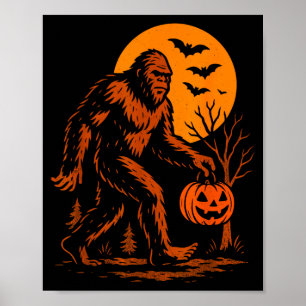 Poster Pé Grande Halloween Sasquatch Abóbora de Halloween