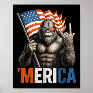 Poster Pé Grande 'mérica Patriótico Sasquatch Balançando