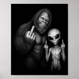 Poster Pé Grande Sasquatch Alien Espacial Dedo do Meio