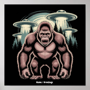 Poster Pé Grande Sasquatch Alien OVNI Design Gráfico Dive