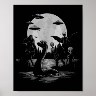 Poster Pé Grande Ufo Monstro do Lago Ness Mothman E Alien