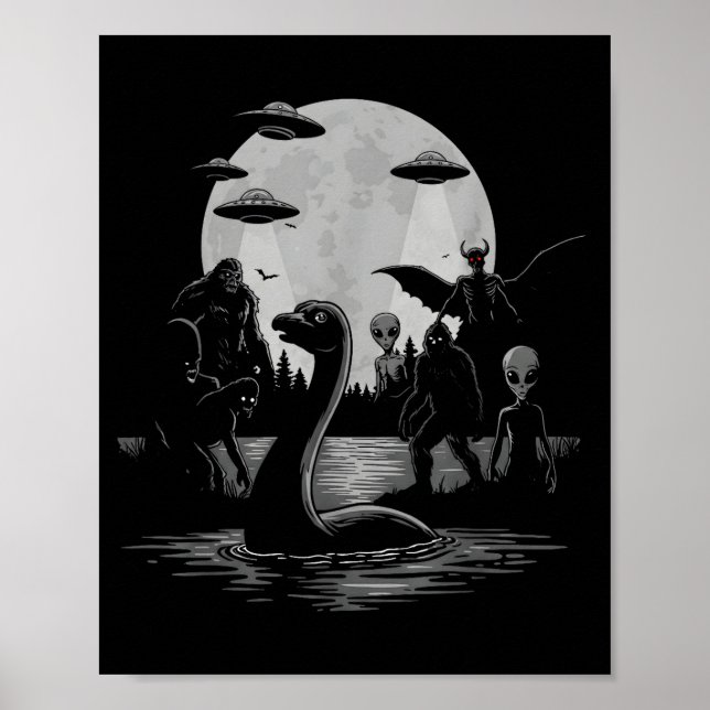Poster Pé Grande Ufo Monstro do Lago Ness Mothman E Alien (Frente)