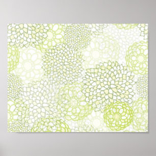 Poster Pea Green and White Flower Burst