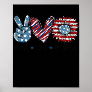 Poster Peace Love America Sunflower USA Flag Patriótico