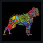 Pôster "Peace Love & American Bulls" Pop<br><div class="desc">Este design único faz um presente de excelente para um fã de Bulldog Americano! O padrão psicodélico colorido é vibrante e definitivamente faz um display atraente para os olhos. Estúdio Design DoggyStyle,  comemorando o melhor amigo do ser humano! © 2014 DoggyStyle Design Studio</div>