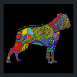 Pôster "Peace Love & American Bulls" Pop<br><div class="desc">Este design único faz um presente de excelente para um fã de Bulldog Americano! O padrão psicodélico colorido é vibrante e definitivamente faz um display atraente para os olhos. Estúdio Design DoggyStyle,  comemorando o melhor amigo do ser humano! © 2014 DoggyStyle Design Studio</div>
