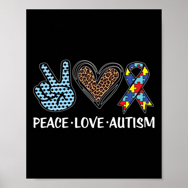 Poster Peace Love Autism Quebra-cabeça Pizes Ribbon Autis (Frente)