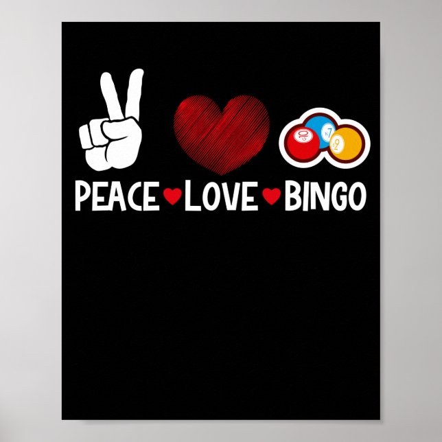 Poster Peace Love Bingo Engraçado Jogo Sortudo (Frente)