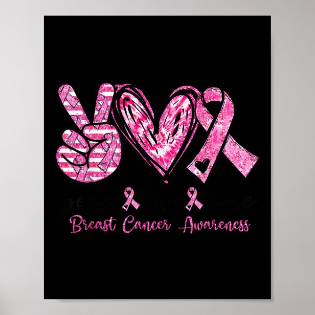 Poster Peace Love Breast Cancer Awareness Women Men Kids  (Frente)