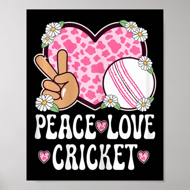 Poster Peace Love Cricket Lover Cow Print Women Girls Cut (Frente)