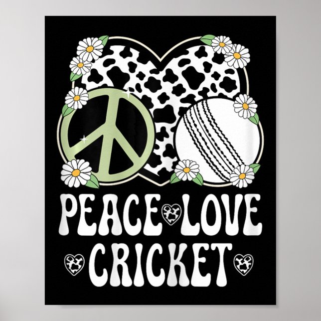 Poster Peace Love Cricket Lover Cow Print Women Girls Cut (Frente)