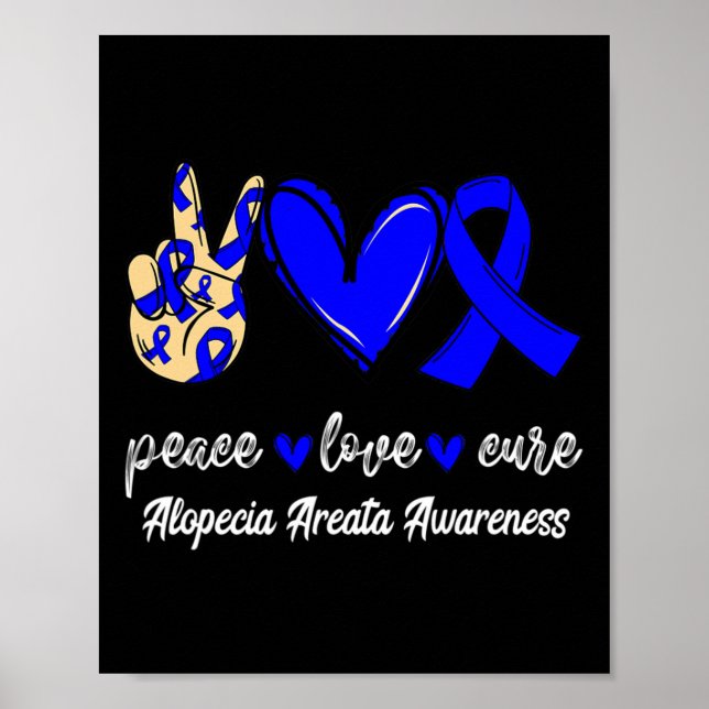 Poster Peace Love Cure Alopecia Areata Blue Ribbon Awaren (Frente)