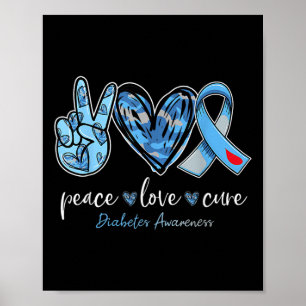 Poster Peace Love Cure Blue Ribbon Diabetes Mon