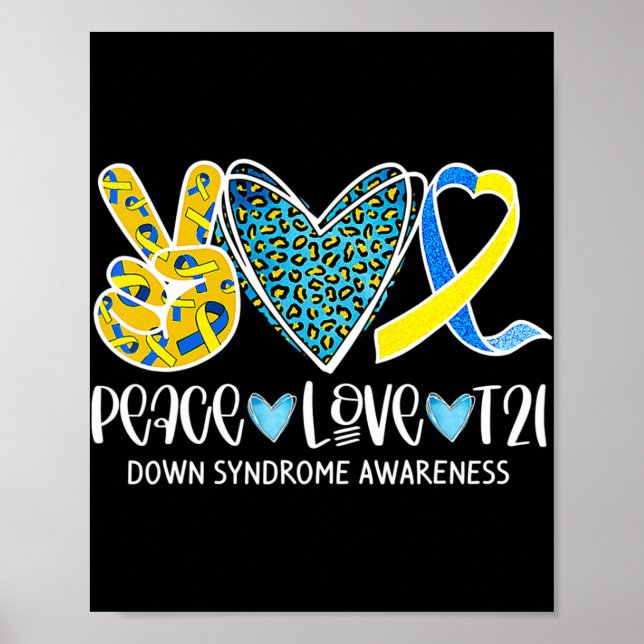 Poster Peace Love Cure Blue & Yellow Ribbon Down Syndrome (Frente)