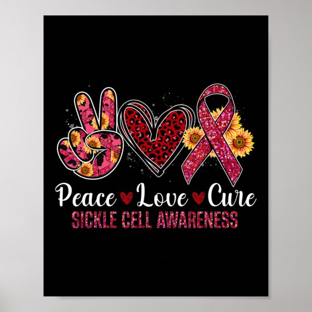 Poster Peace Love Cure Burgundy Friso Célula Falsiforme A (Frente)