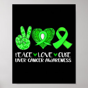 Poster Peace Love Cure Câncer de figado Awarness Green Ri