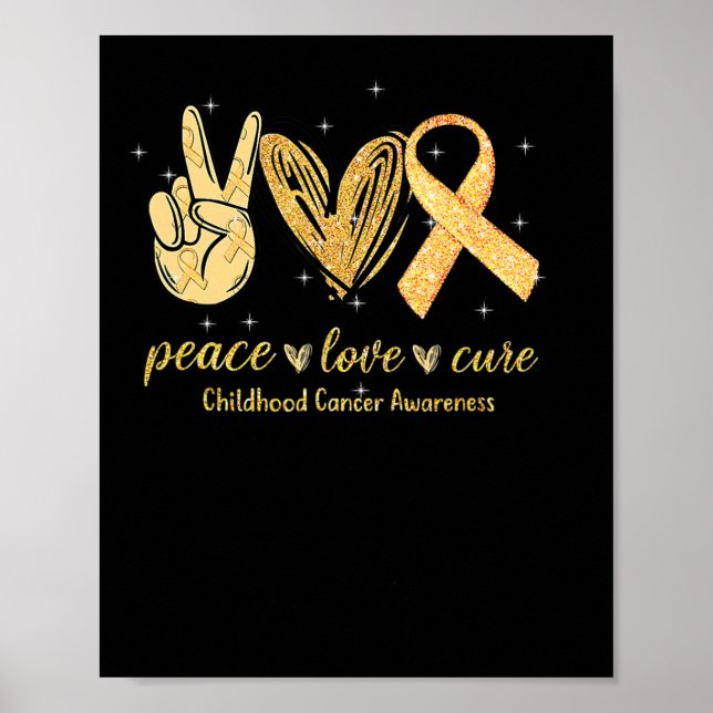 Poster Peace Love Cure Chilhood Cancer Awarness Dourado R (Frente)
