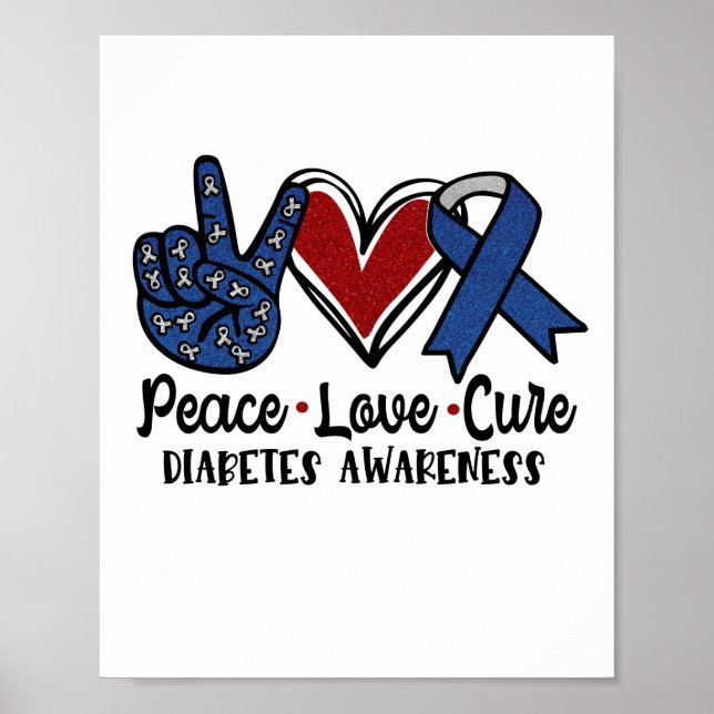 Poster Peace Love Cure Diabetes Awareness (Frente)