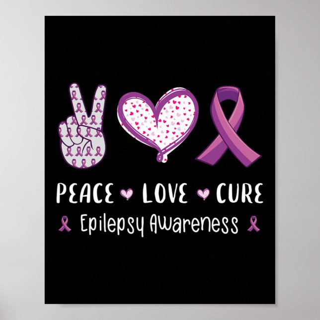 Poster Peace Love Cure Epilepsy Awareness Men Women Kids  (Frente)