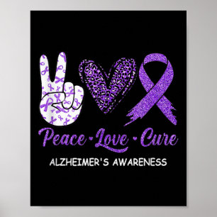 Poster Peace Love Cure Purple Ribbon Alzheimer