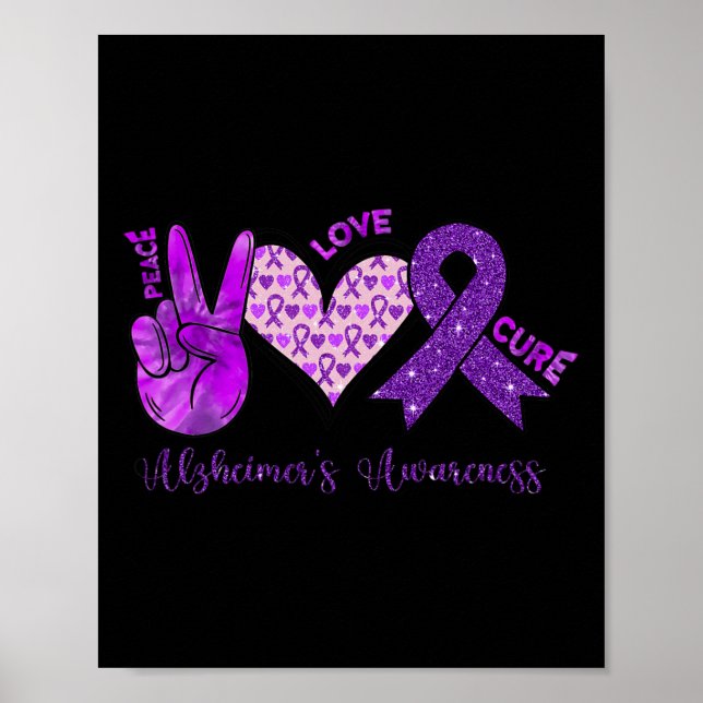 Poster Peace Love Cure Purple Ribbon Alzheimer's Awarenes (Frente)