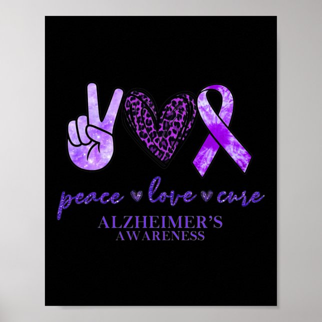 Poster Peace Love Cure Ribbon Lepard Alzheimer Brain Awa (Frente)