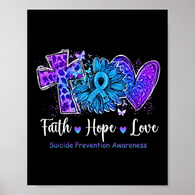 Poster Peace Love Cure Teal &amp; Suicídio Roxo (Frente)