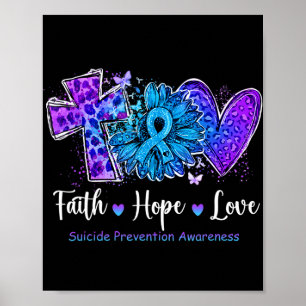 Poster Peace Love Cure Teal and Purple Sunflower Suicídio