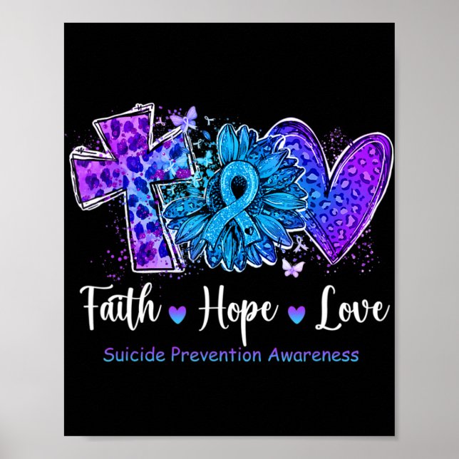 Poster Peace Love Cure Teal and Purple Sunflower Suicídio (Frente)