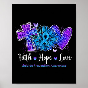Poster Peace Love Cure Teal E Suicídio De Girassol Roxo