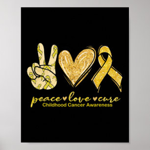 Poster Peace Love Cure Yellow Ribbon Chilhood Cancer Awa