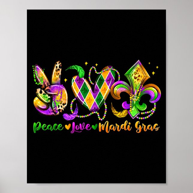 Poster Peace Love Fleur De Lis Mardi Gras 2026 Carnival N (Frente)