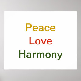 Poster Peace Love Harmony Gold verde vermelho