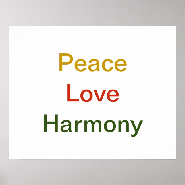 Poster Peace Love Harmony Gold verde vermelho (Frente)