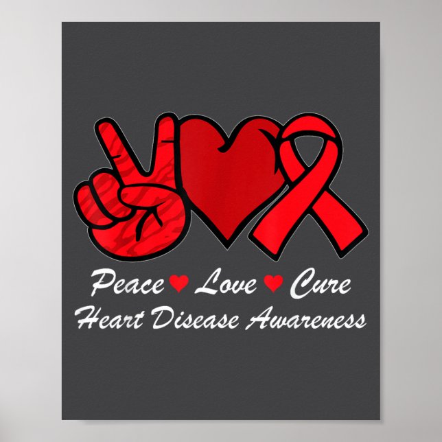 Poster Peace Love Heart Disease Awareness Chd Suprt Wear  (Frente)