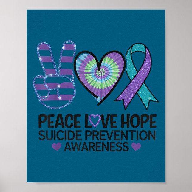 Poster Peace Love Hope Suicide Prevention Tie Dye Awarene (Frente)