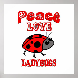 Pôster Peace Love Ladybugs