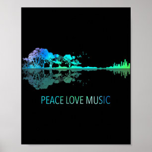 Poster Peace Love Music Guitar Lake Shadow Hippie Musicia