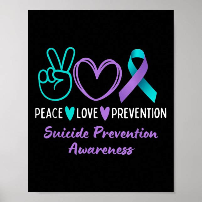 Poster Peace Love Prevention Suicide Awareness Teal Purpl (Frente)