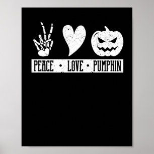 Poster Peace Love Pumpkin Halloween Hippie Skeleton Heart