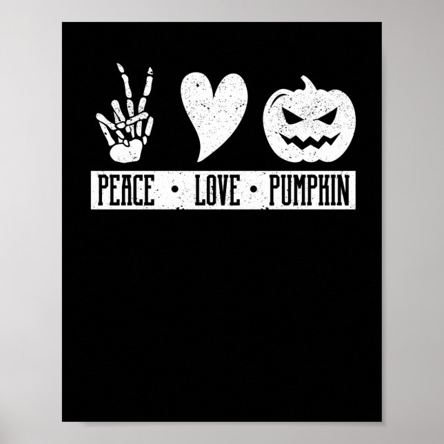 Poster Peace Love Pumpkin Halloween Hippie Skeleton Heart (Frente)