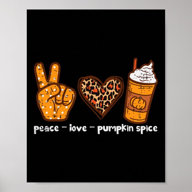 Poster Peace Love Pumpkin Spice Divertido Outono Fall Sea (Frente)