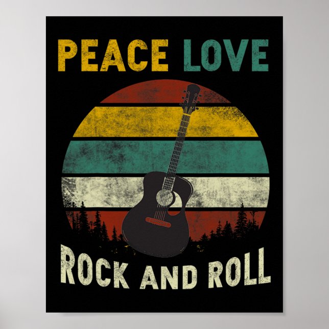 Poster Peace Love Rock &amp; Roll Guitar Player Guitarris (Frente)