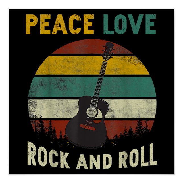Pôster Peace Love & Rock & Roll Guitar Player V (Frente)