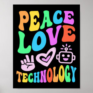 Poster Peace Love Technology Retro Computer Teacher Vibes