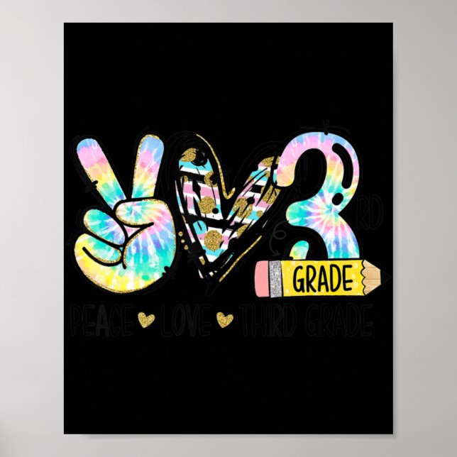 Poster Peace Love Third Grade Tie Dye Professor (Frente)