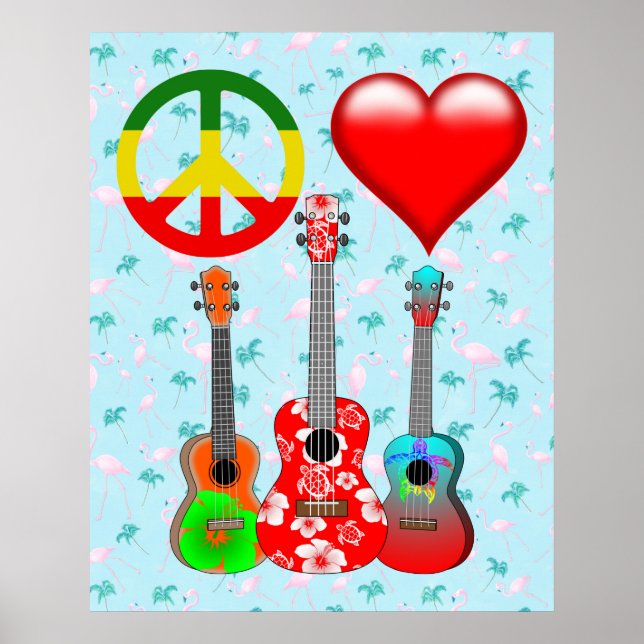 Poster Peace Love Ukuleles (Frente)